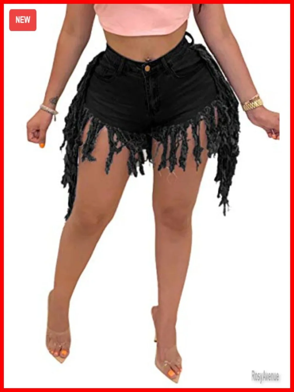 Women's Frayed Raw Hem Jean Shorts - High Waisted Ripped Denim with Pockets